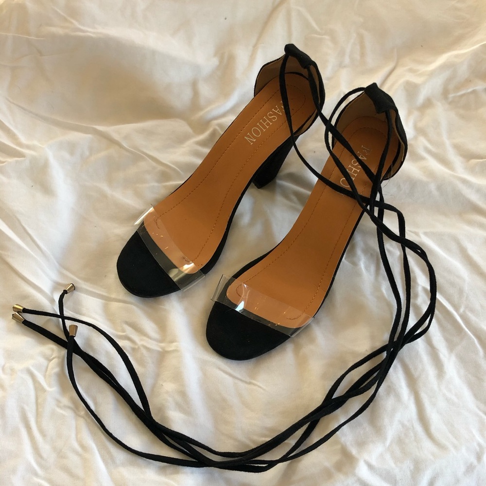 Clear Strap Heels with Black Lace Up